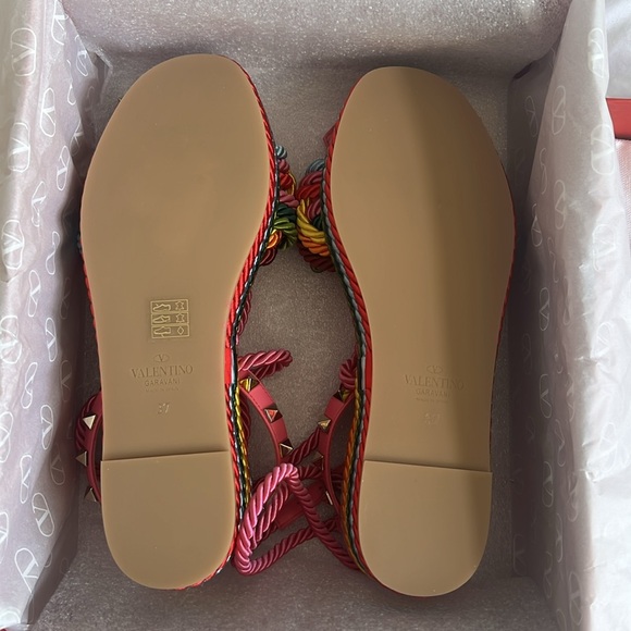 Valentino Garavani Braided Multi Color Rockstud Wedge Espadrille Sandals - Picture 5 of 10